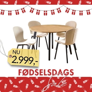 Cadiz spisebordssæt, rund m/4 stole i beige